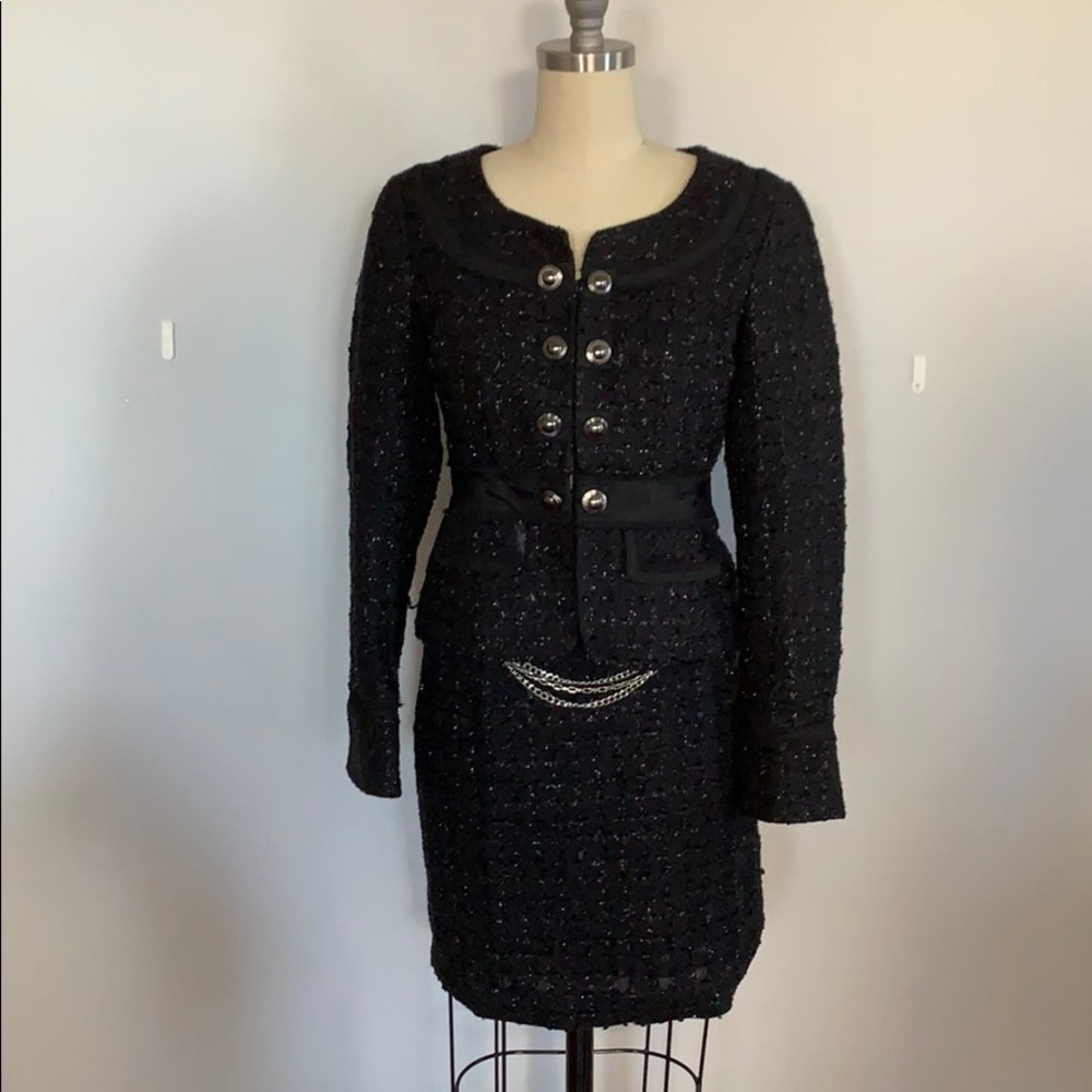 Black tweed suit skirt set